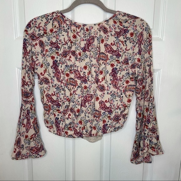 Bleuh Ciel Paisley Printed Embroidered Bohemian Top Blouse Small - Picture 3 of 5